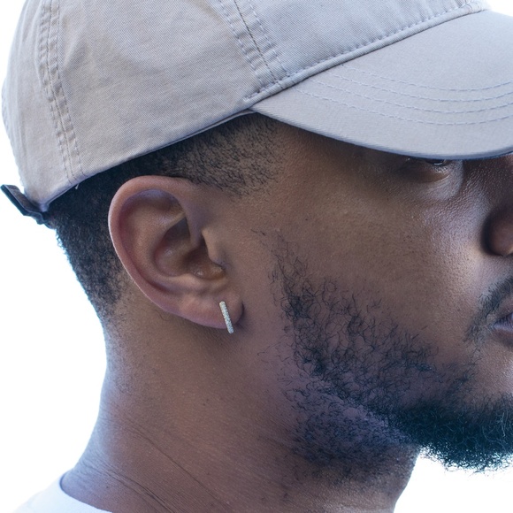 Men's Small Thin Iced Gold Plated Sterling Silver Skinny Huggie Hoop Earrings​ - Picture 2 of 3